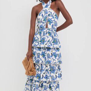 Hunter Bell Berkley Crisscross Halter Tiered Ruffle Midi Dress